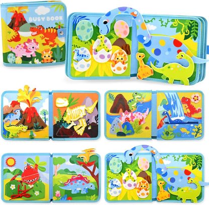 Meafeng Dinosaur Educational Book for Toddlers 1-3, Montessori Quiet Toy & Busy Board for Kids, Travel Toys with Life Skills & Educational Games for Boys and Girls