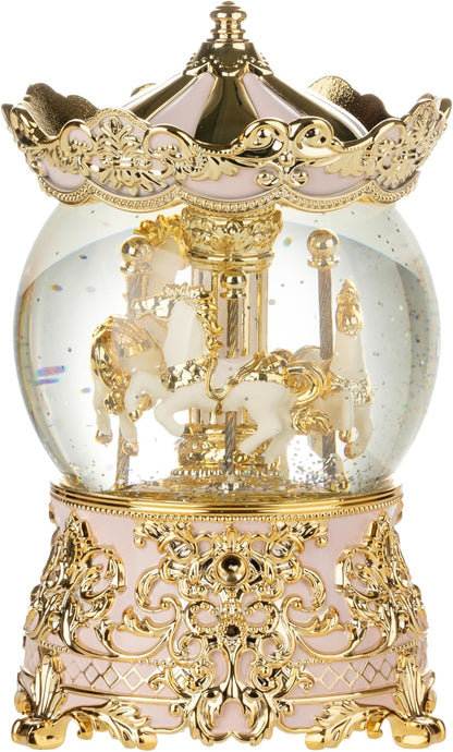 Carousel Music Box Princess Unicorn Musical Snow Globe for Girls and Women Baby Kids Sister Daughter Mom Granddaughter Grandma Christmas Birthday Presents Gifts (Light Pink)
