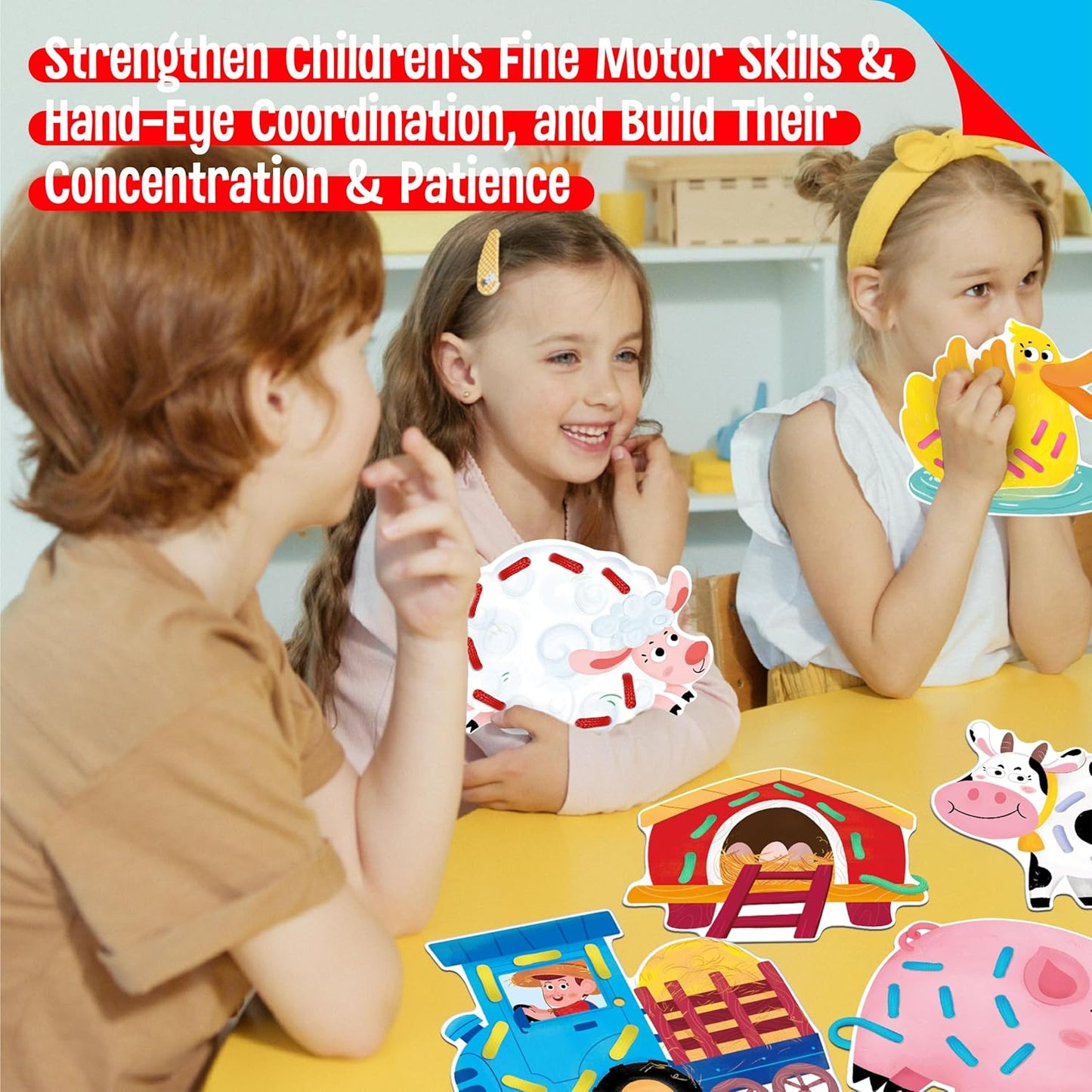 SpriteGru 9 Pieces Kids Lacing Cards, Double Sided Sewing Cards in 9 Vehicle Cards with 9 Colorful Laces, Imagination Development Lacing Toys Games for Children Educational and Learning Activity
