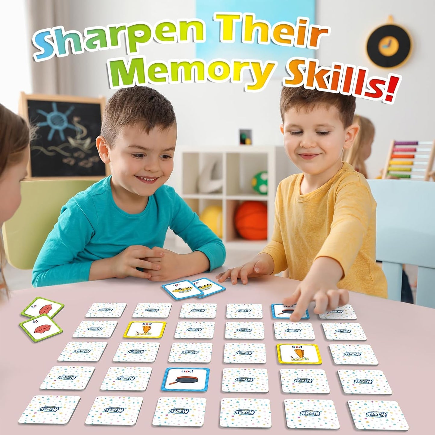 Aizweb CVC Word Match Game - 60 Pc Toddler Card Games for Kids Ages 3-6, Phonics Flash Cards for Preschool & Kindergarten Learning Activities, Educational Toys for Home School Supplies