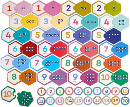 eeBoo Hexagon Puzzle Pairs - Rhyming Words, 33 Self-Correcting Pairs, Match Sounds to Images, Pre-Reading Activity for Preschool Kids Ages 3 and up