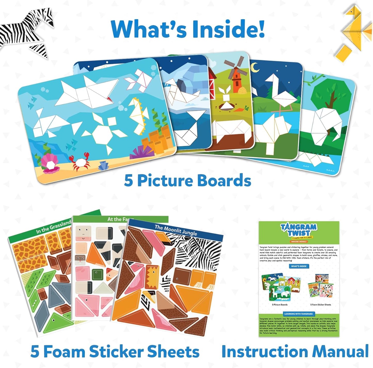 Skillmatics Tangram Sticker Puzzles - Educational Art & Craft Activity with 150+ Foam Tangram Stickers, Creative Toys & Games for Boys & Girls Ages 4, 5, 6, 7