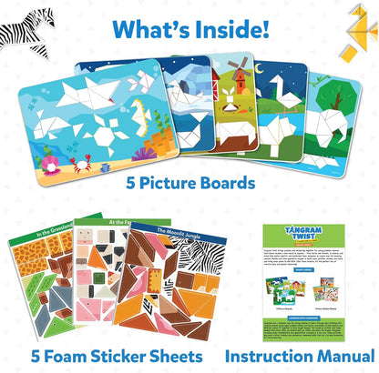 Skillmatics Tangram Sticker Puzzles - Educational Art & Craft Activity with 150+ Foam Tangram Stickers, Creative Toys & Games for Boys & Girls Ages 4, 5, 6, 7