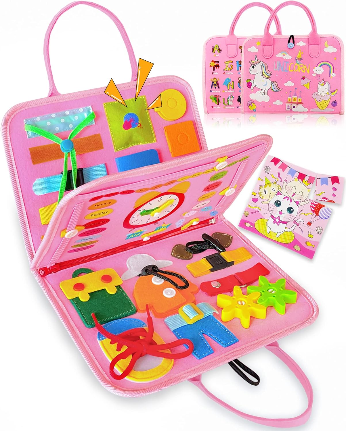 Exorany Busy Board Montessori Toys for Toddler Boys & Girls Birthday Gifts, Sensory Toys for Toddlers, Educational Travel Preschool Toddler Activities Learning Fine Motor Skills