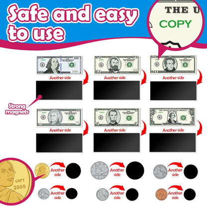 Kasfalci 60 PCS Magnetic Money for Kids for Learning, Math Manipulatives, Learning & Education Toys for Classroom, Pretend Play, Math Games for Toddler, Teacher and Homeschool Supplies