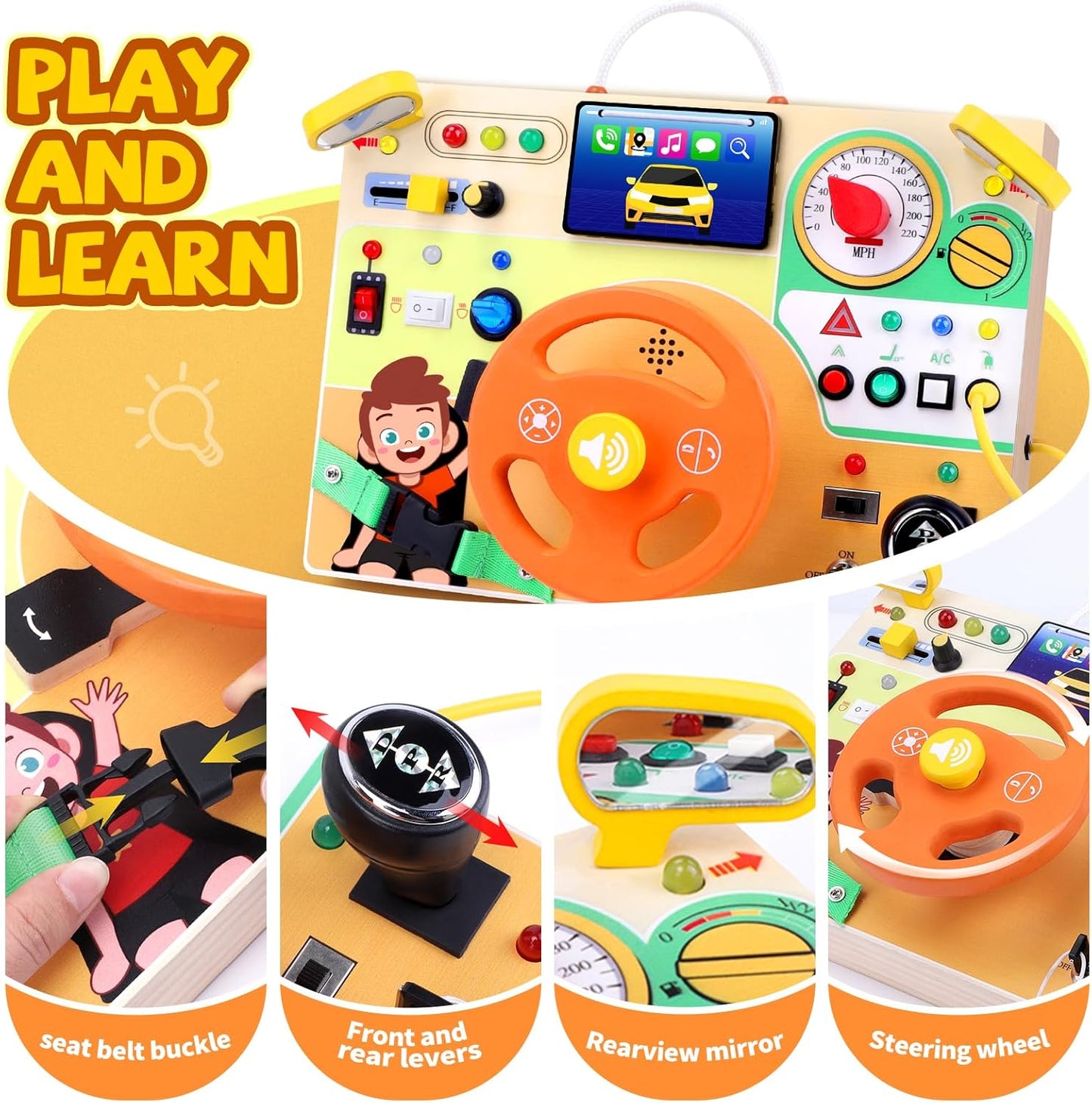 Grarain Busy Board for Toddlers - Montessori Educational Toy for 1-3 Year Old Boys & Girls | Travel-Friendly Sensory Learning Activity | Ideal for Kids with Autism(Clocks Busy Board)