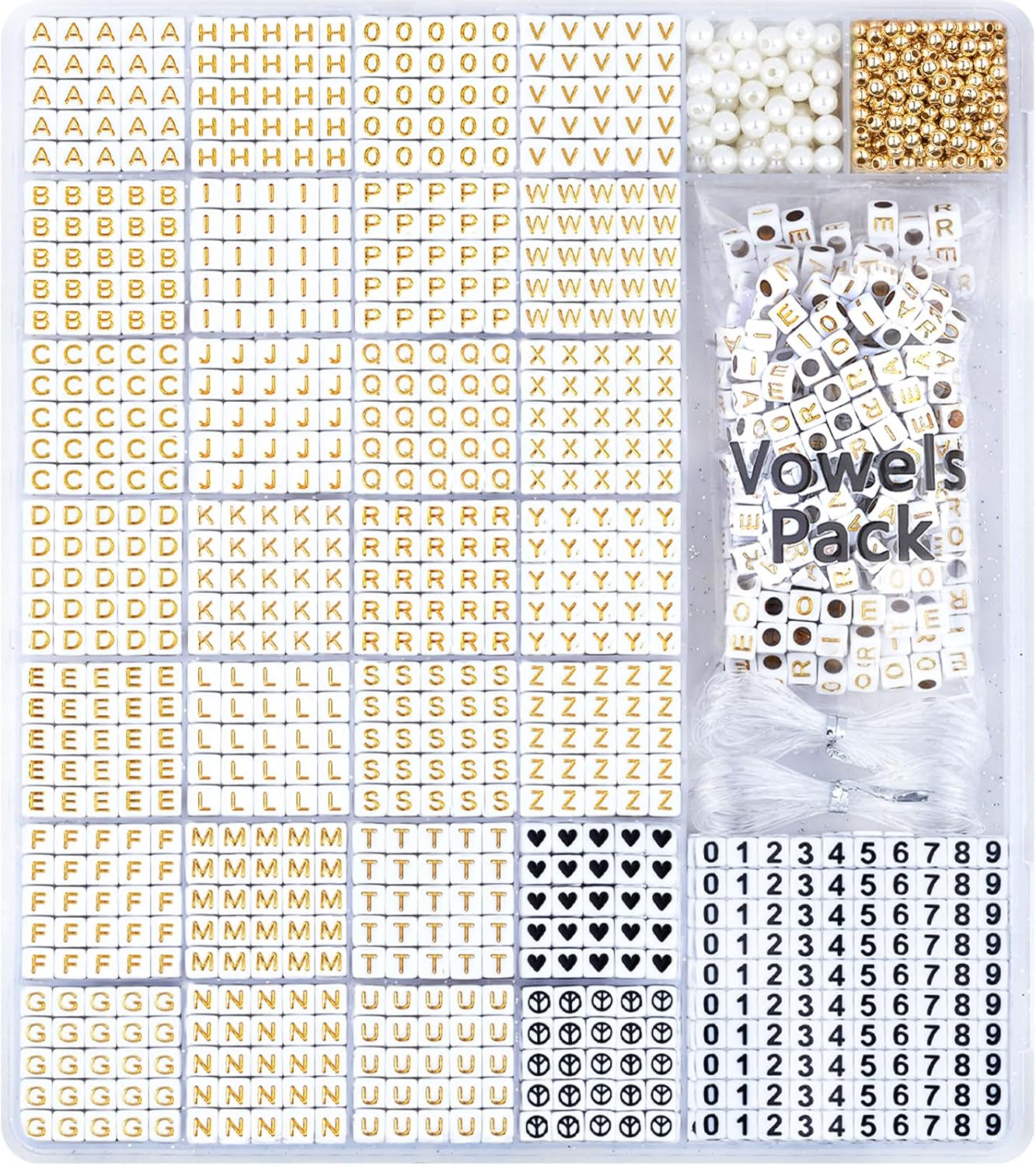 DoDoBeads 1270 Pcs Letter Beads Kit, White and Colorful Square Acrylic Alphabet Beads with Extra Vowels, Numbers & Spacers, Perfect for Friendship Bracelets