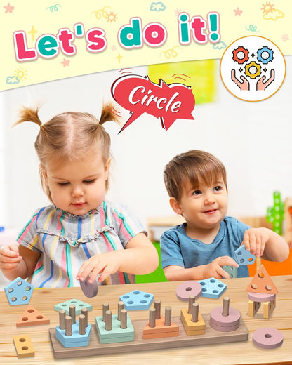 Zartores Montessori Toys for 1 2 3 Year Old Boys Girls Gifts, Wooden Shape Sorter Toys for Ages 2-4, Toddler Learning Toy Puzzles Birthday Gift Ages 1-3