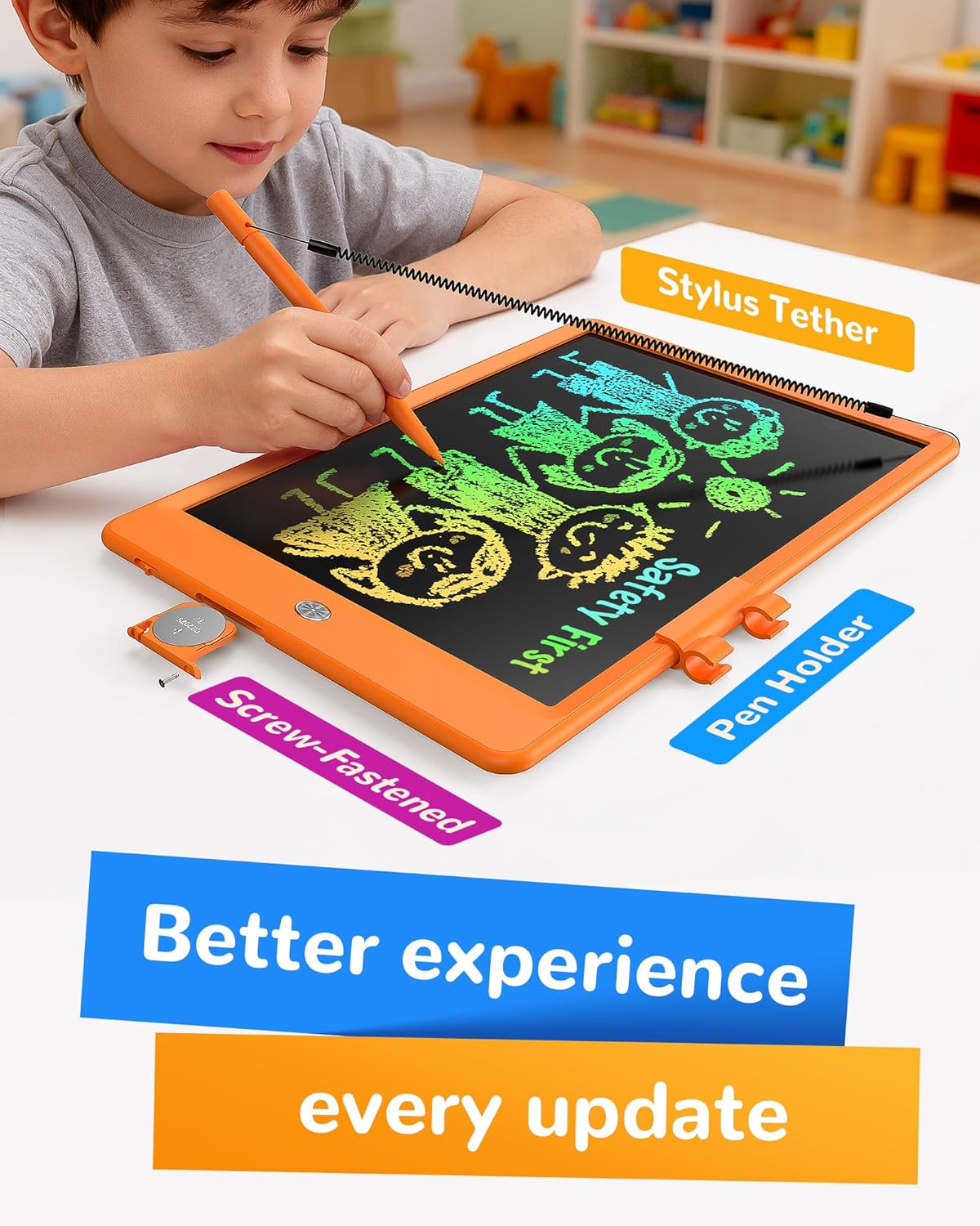 KOKODI LCD Writing Tablet, 12 Inch Colorful Toddler Doodle Board Drawing Tablet, Erasable Reusable Electronic Drawing Pads, Educational and Learning Toy for 3-6 Years Old Boy and Girls(Blue)