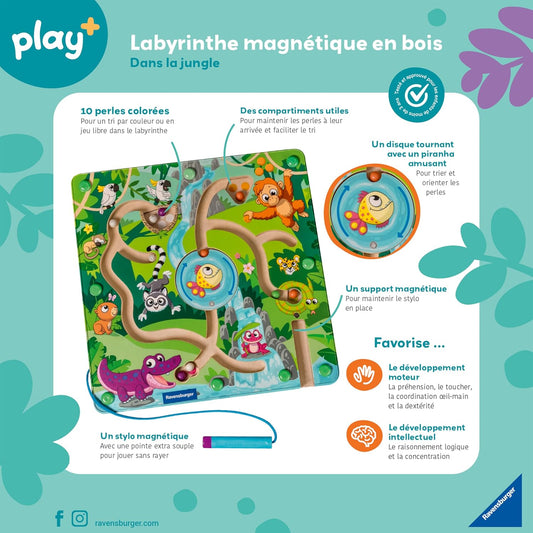 Ravensburger Play+ 34018 Jungle Wooden Magnetic Maze for Children from 18 Months