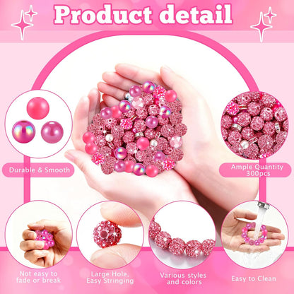 300 Pcs Diamonds Beads for Jewelry Making, Included 10 mm Red Rhinestone Beads for Bracelets, Bubblegum Bead for Pen Making, Pearl and Spacer Bead for Bracelet Necklace Earring Crafting