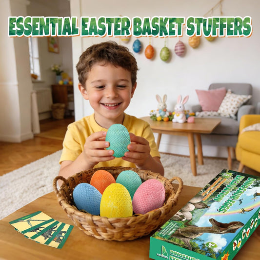 Easter Dino Eggs Dig Kit - 12 Colorful Dinosaur Easter Eggs with Dinosaur Figures, 12 Dig Tools for Easter Egg Hunt, Easter Basket Stuffers & Easter Toys and Games (Colorful)