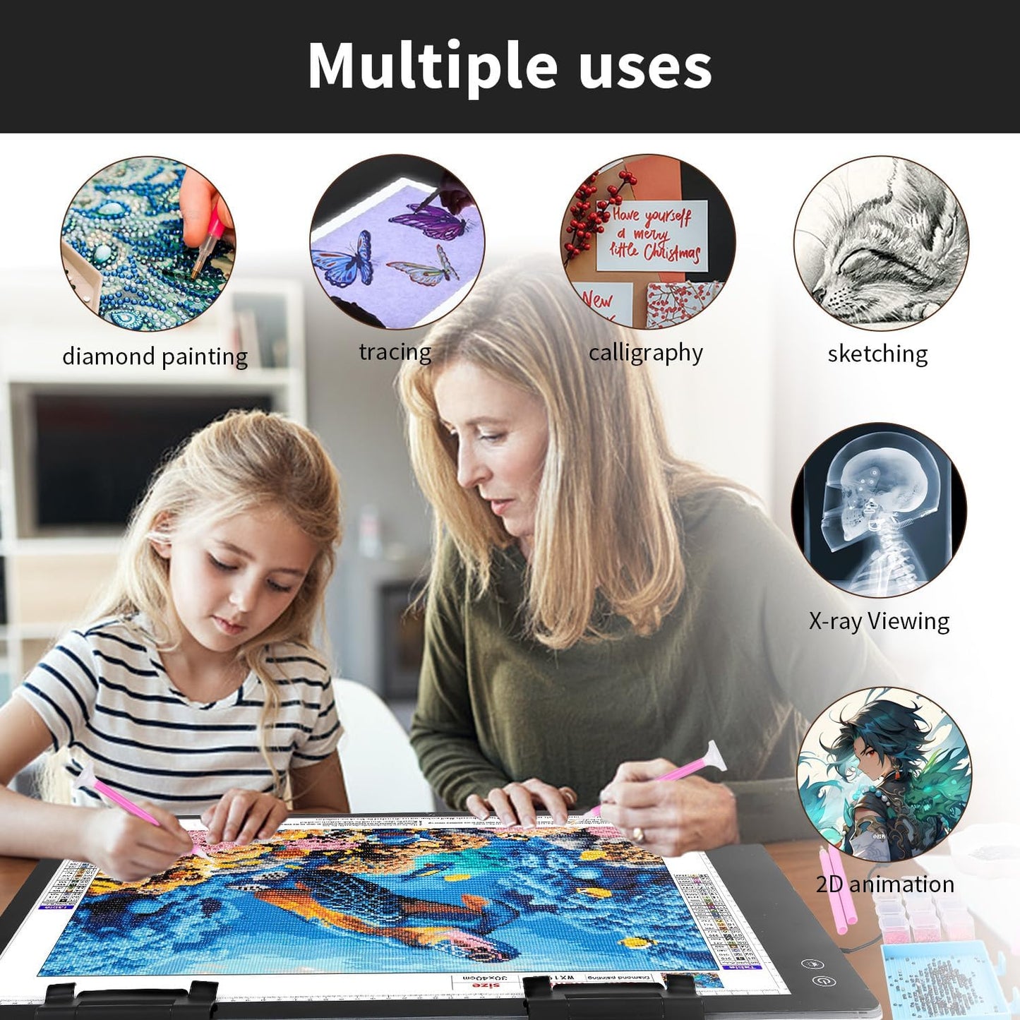Rechargeable A3 Light Pad for Diamond Painting,Tracing Light Box with Stand and Clip,3 Colors Stepless Dimmable and 6 Levels of Brightness Light Board for Artists,Drawing,Sketching,Animation