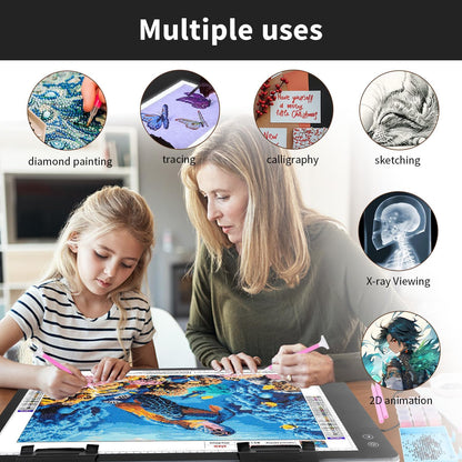 Rechargeable A3 Light Pad for Diamond Painting,Tracing Light Box with Stand and Clip,3 Colors Stepless Dimmable and 6 Levels of Brightness Light Board for Artists,Drawing,Sketching,Animation