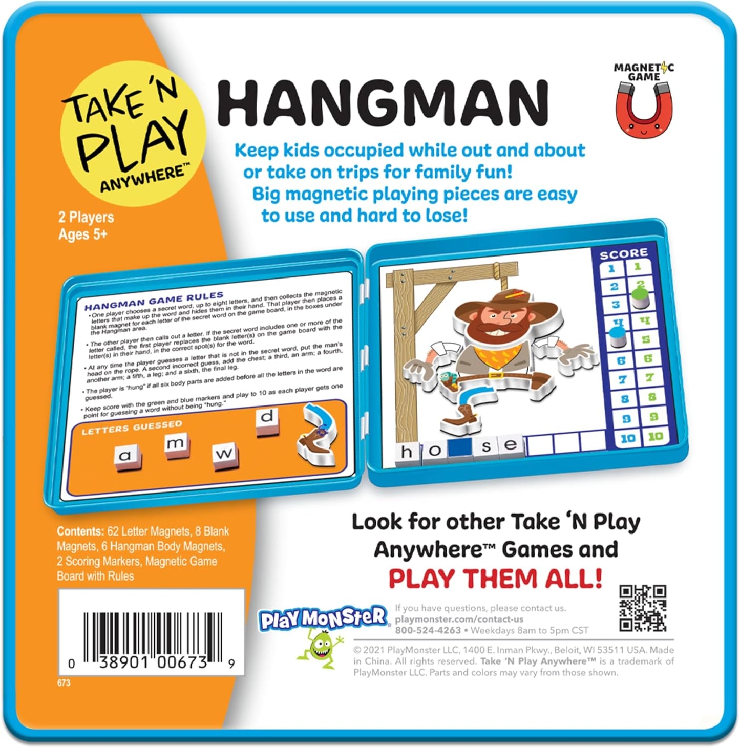 PlayMonster Take N Play Anywhere — Hangman — Easy to Use, Hard to Lose — Fun on the Go Travel Game — For Ages 5+