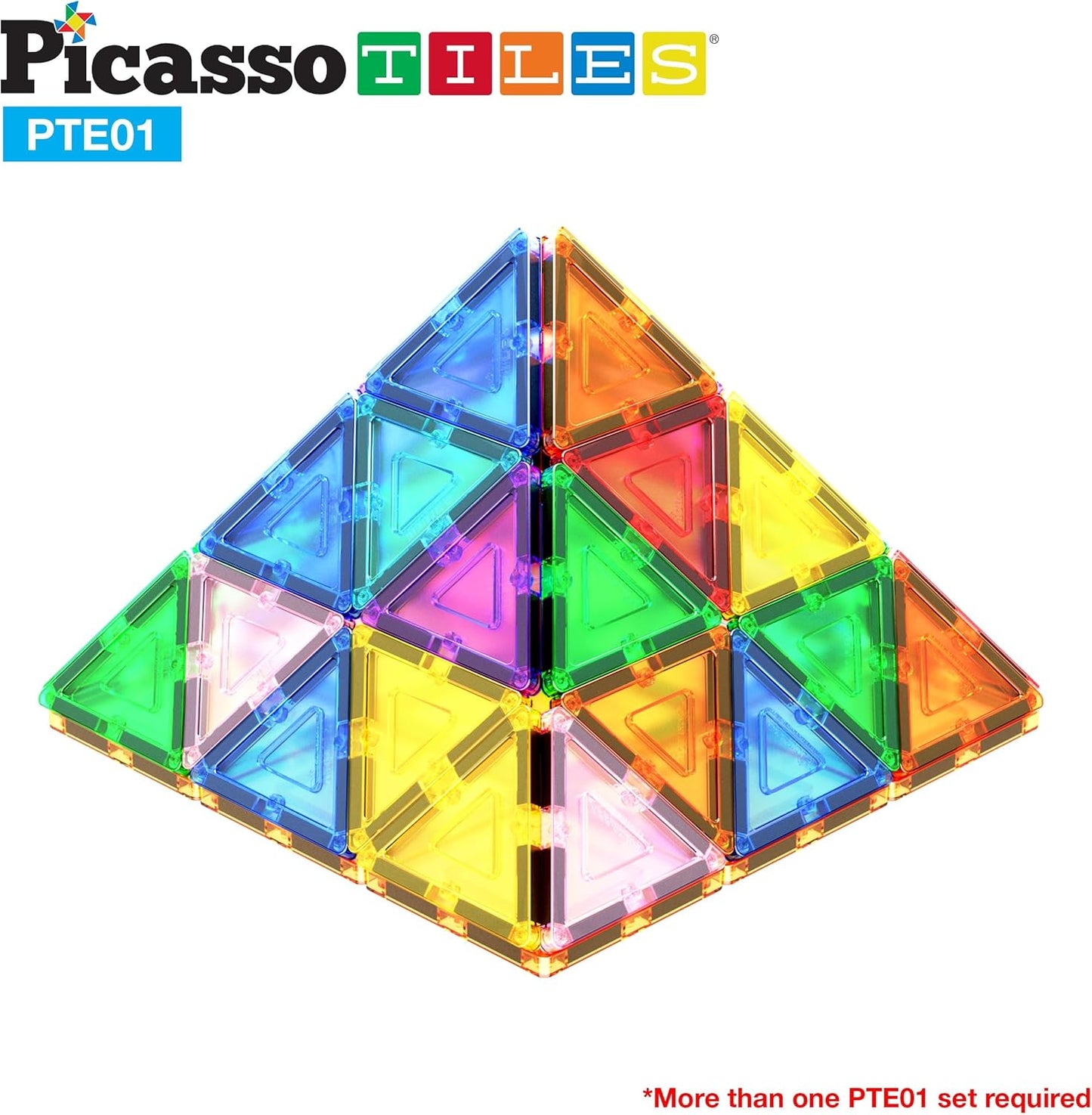 PicassoTiles 4pcs Magnetic Building Block Large Square Shape Magnet Tiles Construction Toy STEM Learning Kit Educational Playset Playboard Pretend Play Stacking Blocks Child Brain Development PTE09