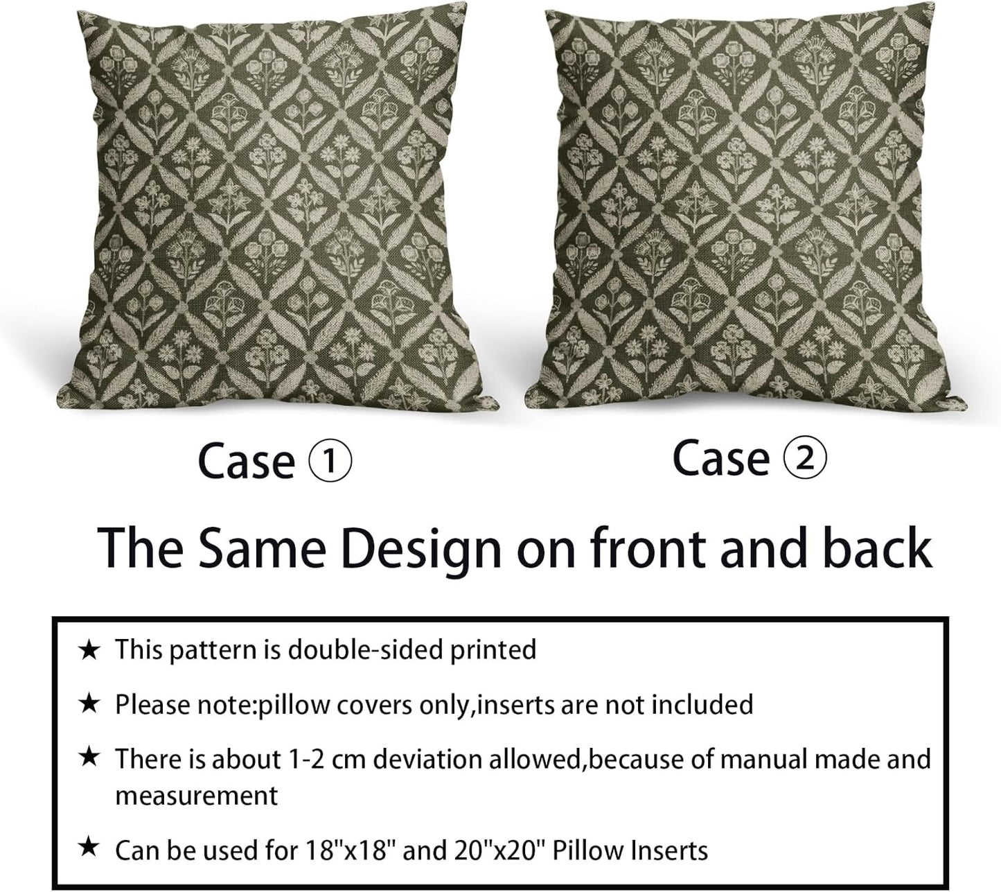 Blue Green Floral Block Print Pillow Covers 12X20 Set of 2, Flower Pattern Spring Summer Print Decorative Throw Pillow Covers Outdoor Farmhouse Seasonal Cushion Case Couch Sofa Bed Decor
