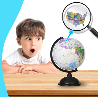 KISEER 8 Inch World Globe with Stand Rotating Earth Spinning Globe for Kids Geography Classroom Education or Decorations (Blue)