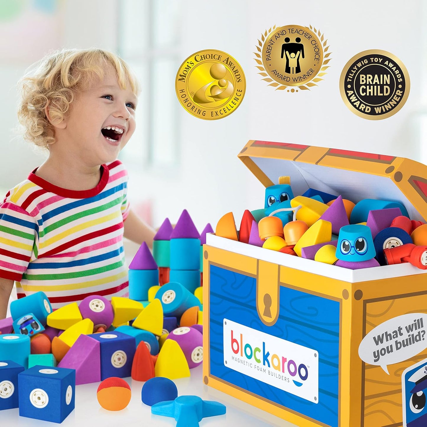 Blockaroo Magnetic Foam Building Blocks – 50-Piece Set, Bath & Bathtub Toys for Toddlers, Sensory STEM Building Blocks for Kids Ages 3-5