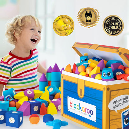 Blockaroo Magnetic Foam Building Blocks – 50-Piece Set, Bath & Bathtub Toys for Toddlers, Sensory STEM Building Blocks for Kids Ages 3-5