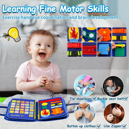 SaFeli Toddler Busy Board, Montessori Toys for Toddler Girl Birthday Gifts, Learning Toys Sensory Busy Book Toys for Toddlers, Travel Educational Book for Airplane Car | Birthday Gift for Girls, Pink