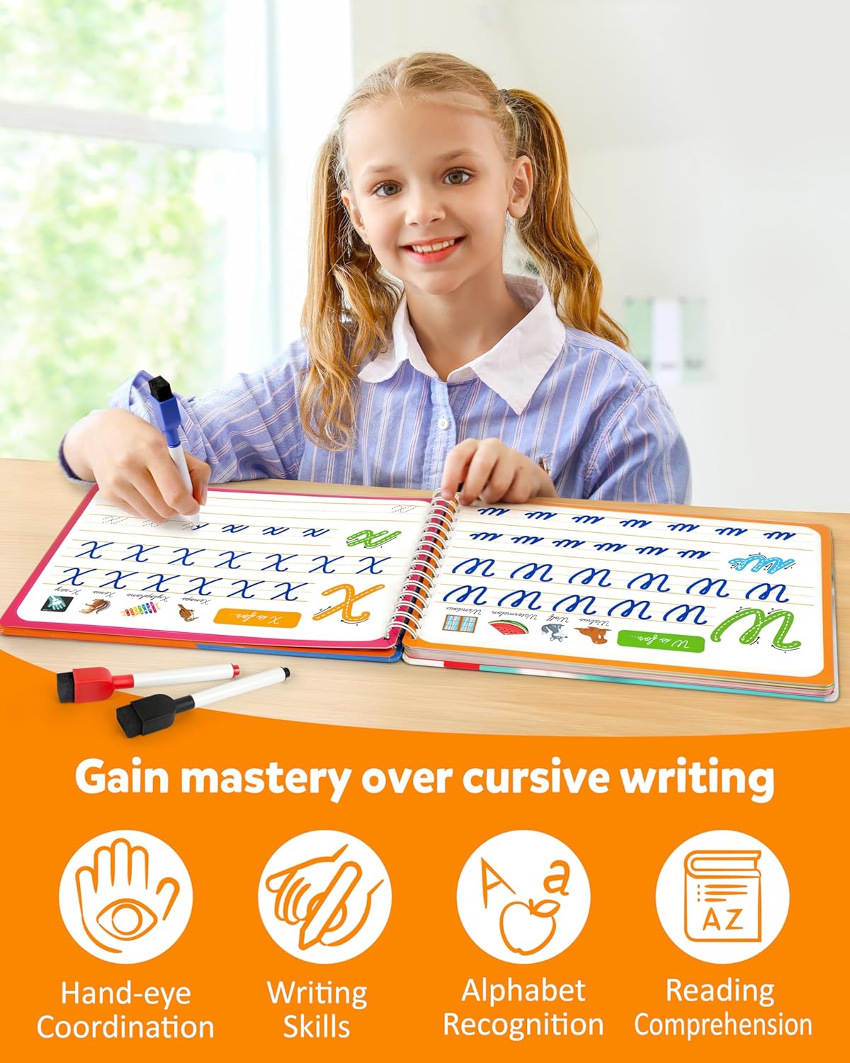 Coogam Magic Practice Copybook for Kids Age 3-12, Dry-Erase Writing Practice Book - Cursive Handwriting Aid With Alphabet Nmubers Words Sentences for Children and Beginners
