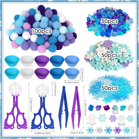 264 Pcs Winter Sensory Bin Items Winter Frozen Snowflake Counting Sorting Sensory Bin Filler Fine Motor Acrylic Frozen Snowflake Counts for Xmas Counting Decor