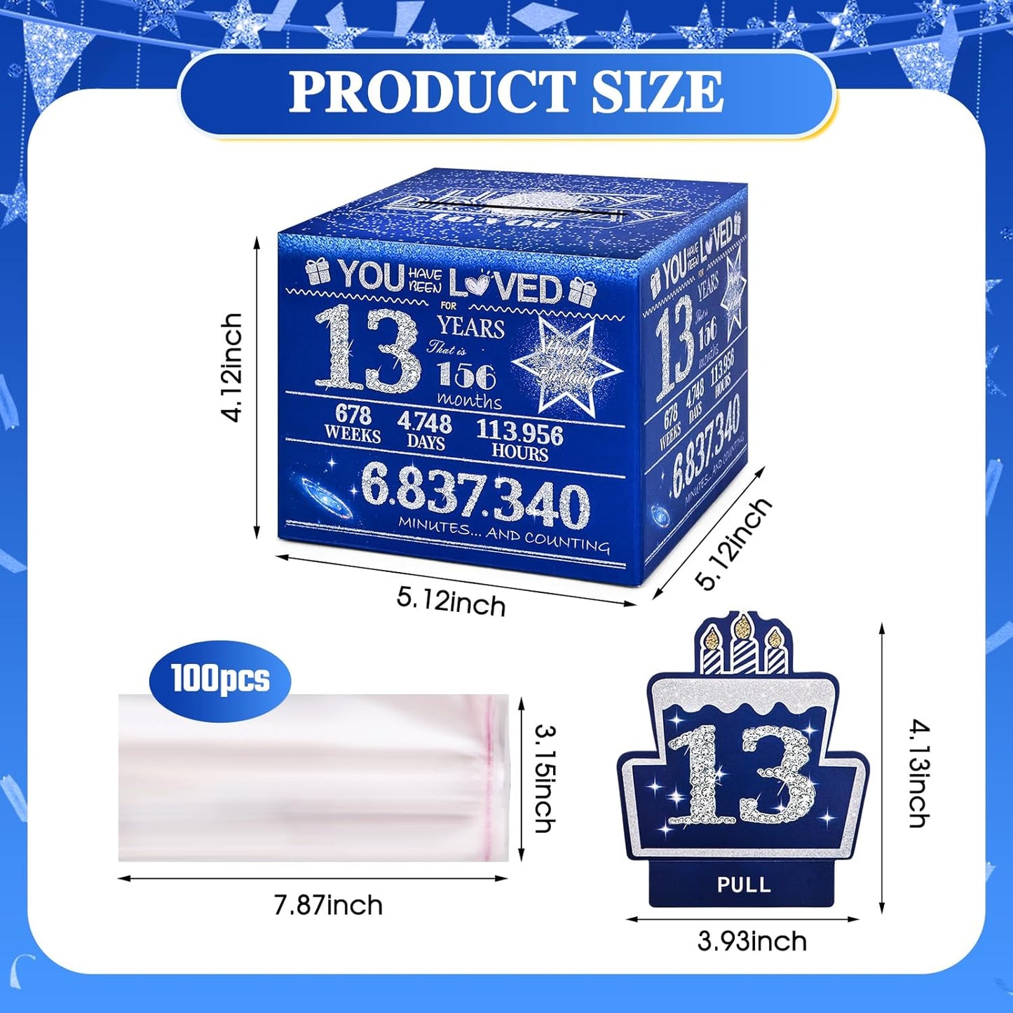 10 Happy Birthday Money Box for Cash Gift, 10th Birthday Decorations for Boys and Girls, Gifts for 10 Year Old Boy, Boy Gift Ideas, Cool Things for Teen -Blue with 100PCS Bags