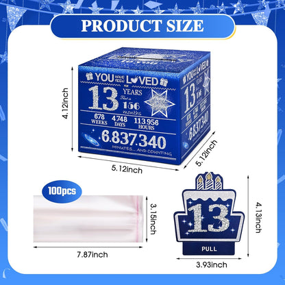 10 Happy Birthday Money Box for Cash Gift, 10th Birthday Decorations for Boys and Girls, Gifts for 10 Year Old Boy, Boy Gift Ideas, Cool Things for Teen -Blue with 100PCS Bags