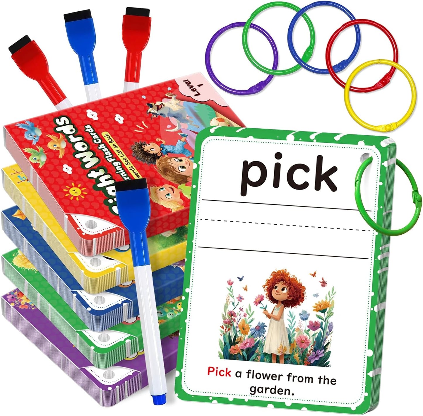 Sight Words Flash Cards Kindergarten, Flash Cards for Kids Ages 4-8, 250 Dolch Sight Word Writing Reading Spelling Games for Kindergarten Reading Books and Homeschool
