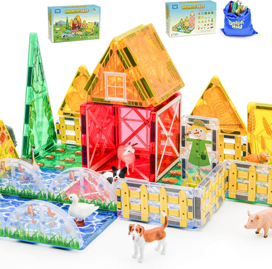 Farm Magnetic Tiles Toys 2026 3D STEM Educational Toys with Animals, Montessori Learning and Playing Toys for Kids, Preschool Toddlers Magnets Building Set, Ideal Gift for Boys Girls Ages 3-5 4-8 5-7