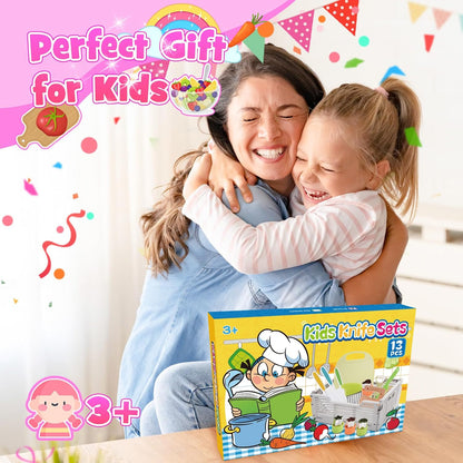 Kids Baking Cooking Set Real & Toddler Kid Apron, Kids Knife Set for Real Cooking & Basket,Food-Grade Material,Montessori Toddler Kitchen Tools, Christmas Birthday Gift for 3-10 Year Old Girls Boys