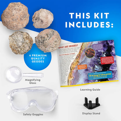 National Geographic Break Open 4 Geodes Science Kit – Includes Goggles and Display Stand - STEM Science Gift for Boys and Girls, Break Your Own Geodes with Crystals (Amazon Exclusive)