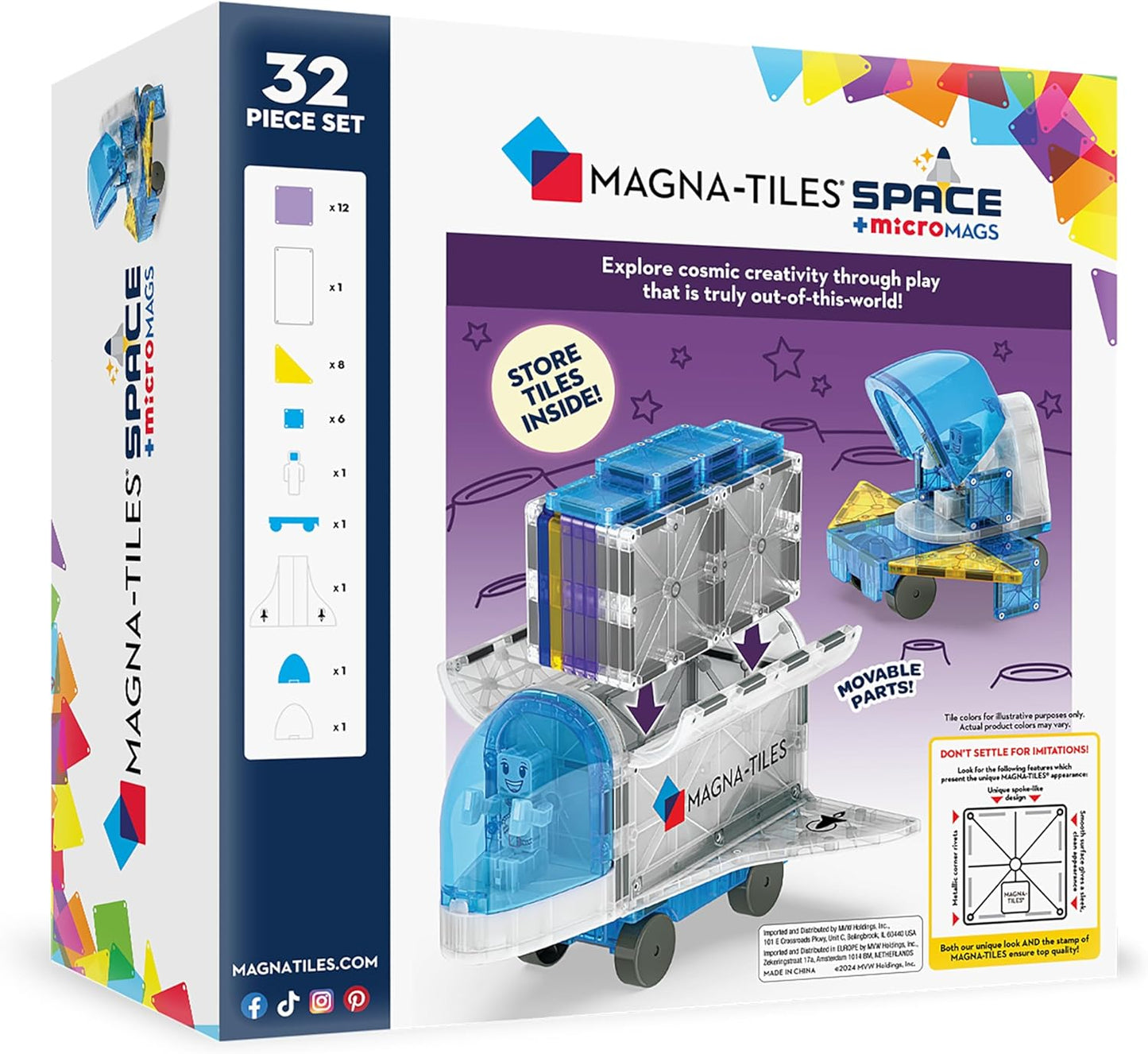 Magna-Tiles Space 32-Piece Magnetic Construction Set, The Original Magnetic Building Brand