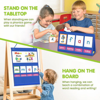 EAMAY CVC Word Building Desktop Pocket Chart Stand with Magnetic Write & Wipe Boards Tent & Cards Kit,Reading Spelling Phonics Games for Kids, Kindergarten Classroom Must Haves!
