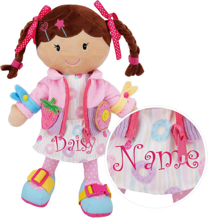 June Garden 16" Dressy Friends Bunnie - Educational Stuffed Plush Doll for Kids and Toddlers 2 Years and Up - Montessori Soft Toy Doll