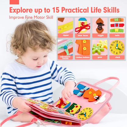 hahaland Busy Board for Toddlers - Montessori Toys Preschool Learning Activities with Life Skills, Alphabet, Number, Shape, Color, Animal, Weather - Toddler Boy Learning Educational Toys, Travel Toys