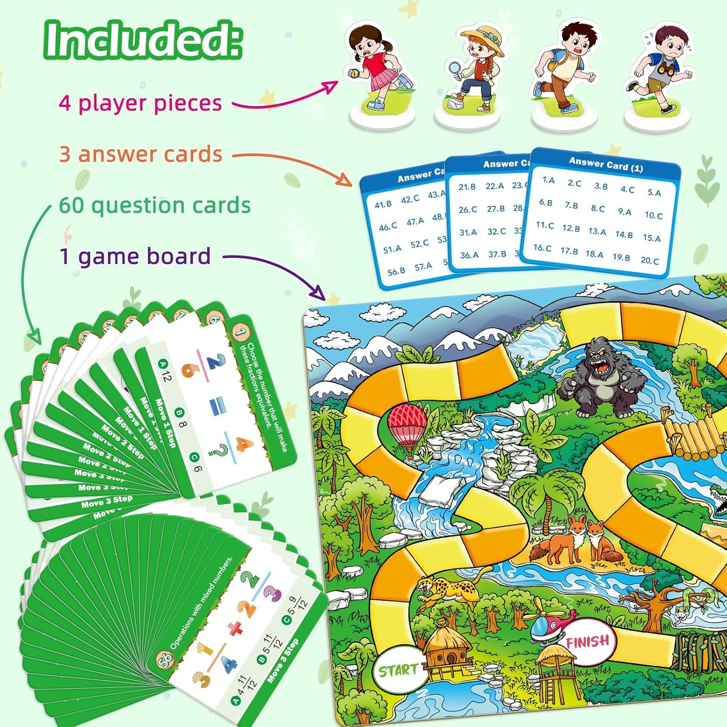 Broytain Forest Fraction Board Game|Math Games for Kids|Fraction Play Games - Gr. 3-4|Educational Learning Board Games for Boys and Girls|Classroom Travel Indoor Outdoor Family Game