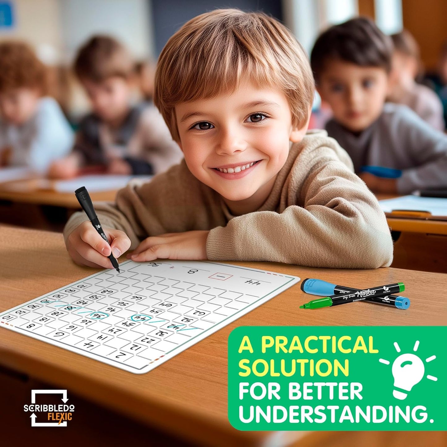 SCRIBBLEDO Dry Erase Number Chart for Students 9”x12” Small White Board Dry Erase Sheets Math Manipulatives 100 Chart for First Grade Classroom Supplies Kindergarten 1st Grade Teacher Pack 10 Sheets