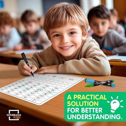 SCRIBBLEDO Dry Erase Number Chart for Students 9”x12” Small White Board Dry Erase Sheets Math Manipulatives 100 Chart for First Grade Classroom Supplies Kindergarten 1st Grade Teacher Pack 10 Sheets