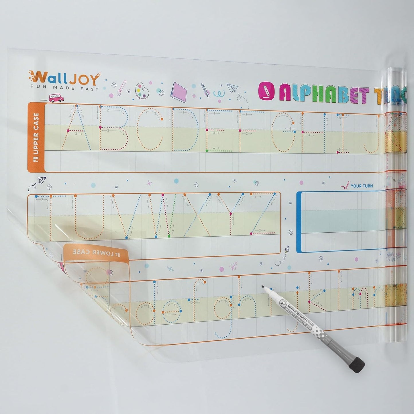 Dry Erase Handwriting Practice for Kids – 39.4×16” Large Clear Lined Dry Erase Board, Whiteboard with Lines that Sticks to Any Surface