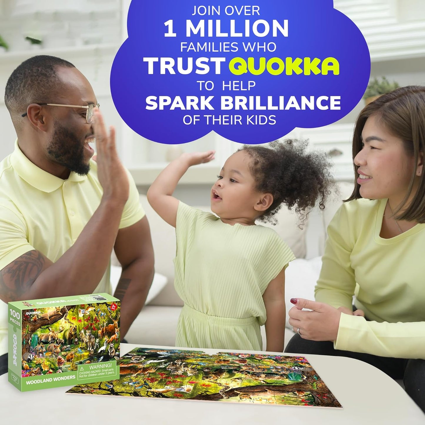 QUOKKA 100 Piece Puzzles for Kids Ages 4-6 – Floor Kids Puzzles Ages 6-8 Year Old – Toy for Learning Forest Animals for 8-10 yo – Jigsaw Toddler Game for Boy and Girl 3-5