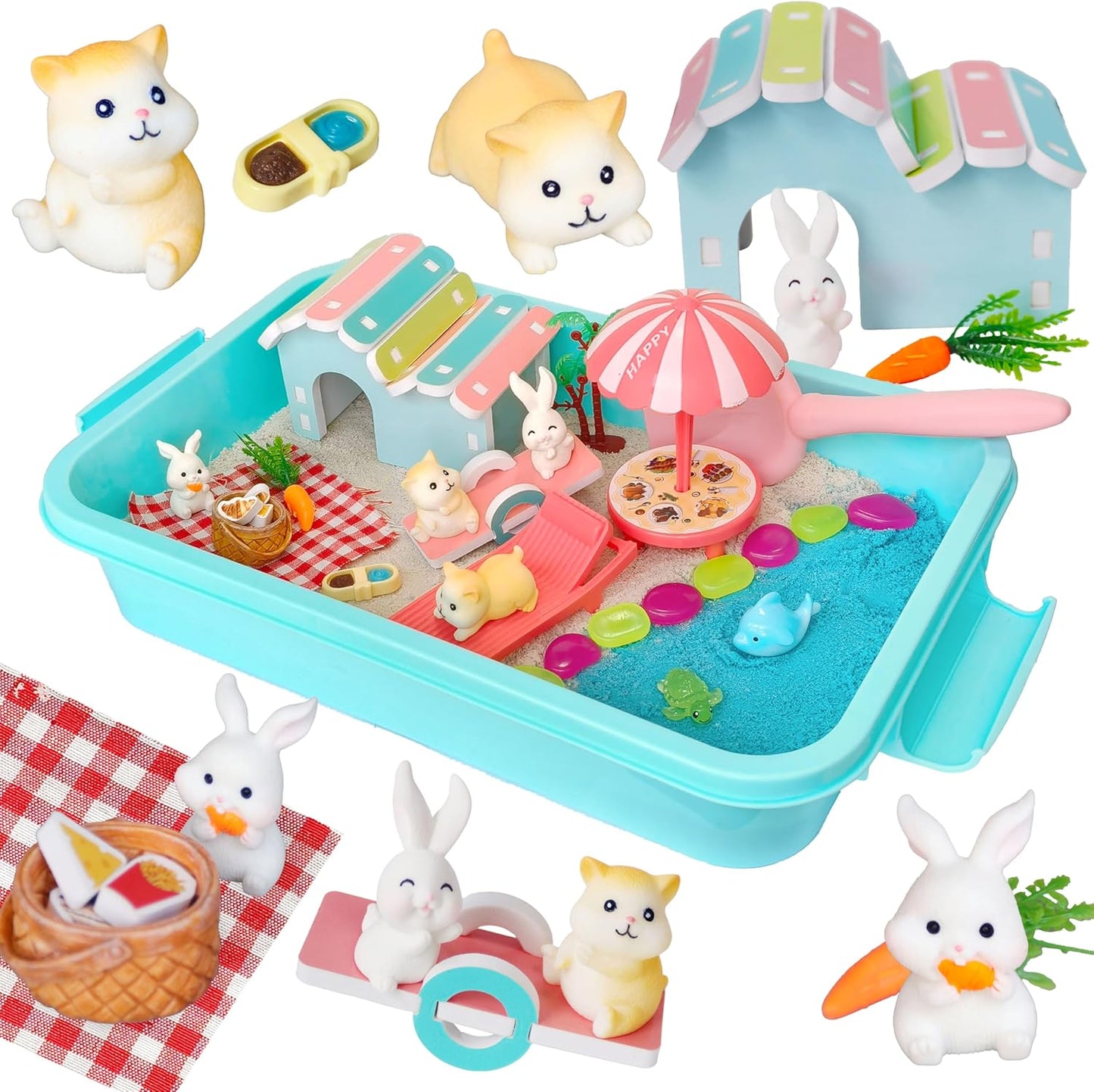 Carolart Pet Sensory bin,Dog and Cat Sandbox for Kids,Kids Play Sand Kit,Pet Play Set with Sensory Sand,Pet Care Play Set,Role Pretend Play Beach Toy Birthday Gift for Girls Boys 3 4 5 6 Years Old