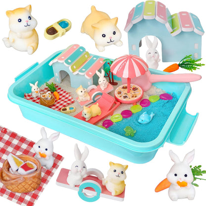 Carolart Pet Sensory bin,Dog and Cat Sandbox for Kids,Kids Play Sand Kit,Pet Play Set with Sensory Sand,Pet Care Play Set,Role Pretend Play Beach Toy Birthday Gift for Girls Boys 3 4 5 6 Years Old