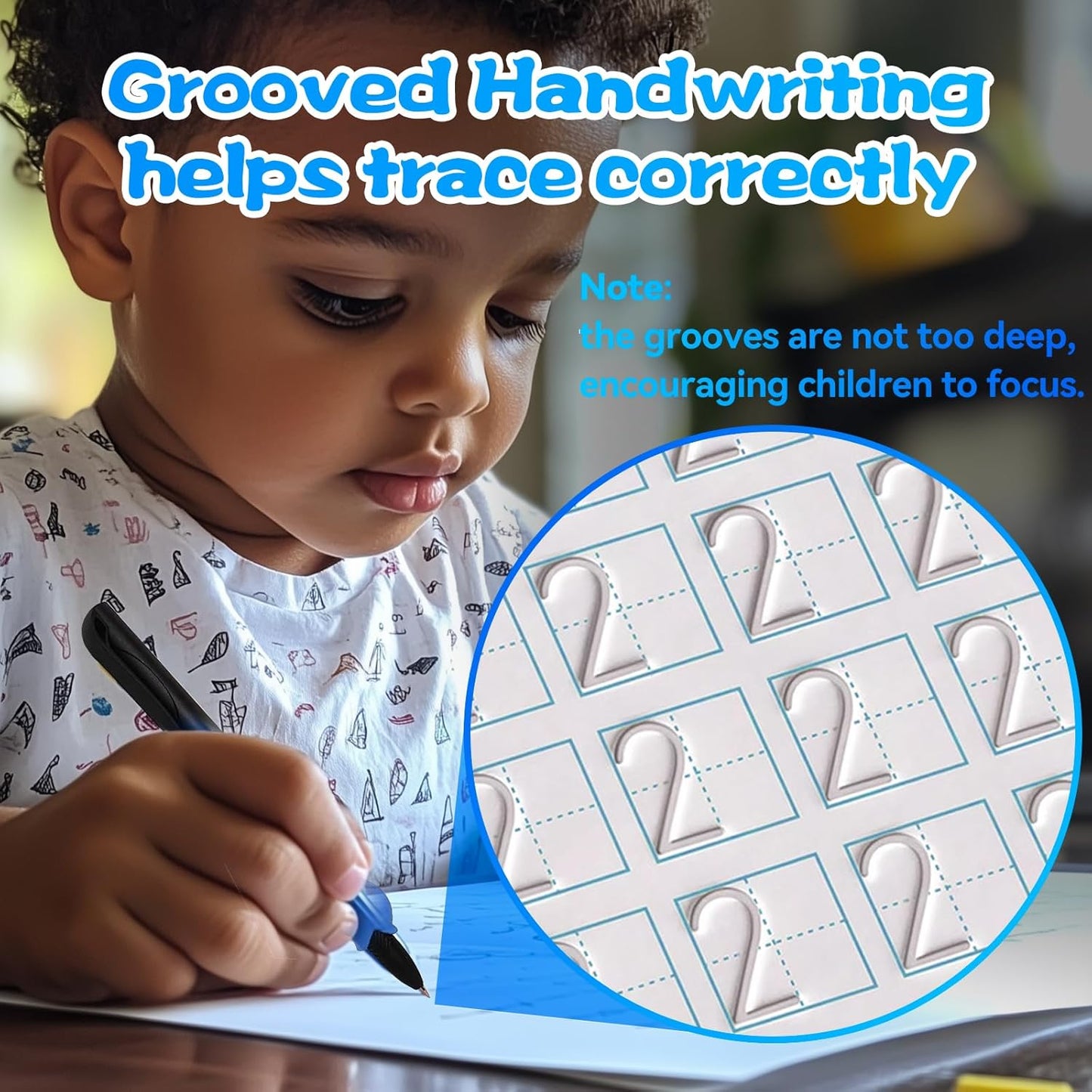 4 Magic Grooved Writing Practice for Kids - English Pre K Tracing Practice Book, Reusable Preschool Handwriting Workbooks Without Tears, 4-Theme Copybooks with Pen Refill for Age 3-10 (English, Small)