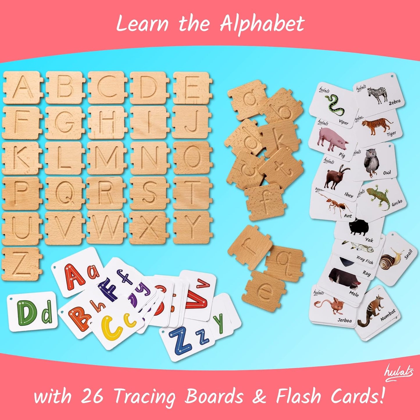 Hulats Learn to Write: Portable Wooden Alphabet Letter Tracing Sensory Pad Board - Toddler Writing Practice for Kids Age 3-5, Montessori Toys for 3+ Year Old, Letter Tracing for Kids 3-5 Writing Tools