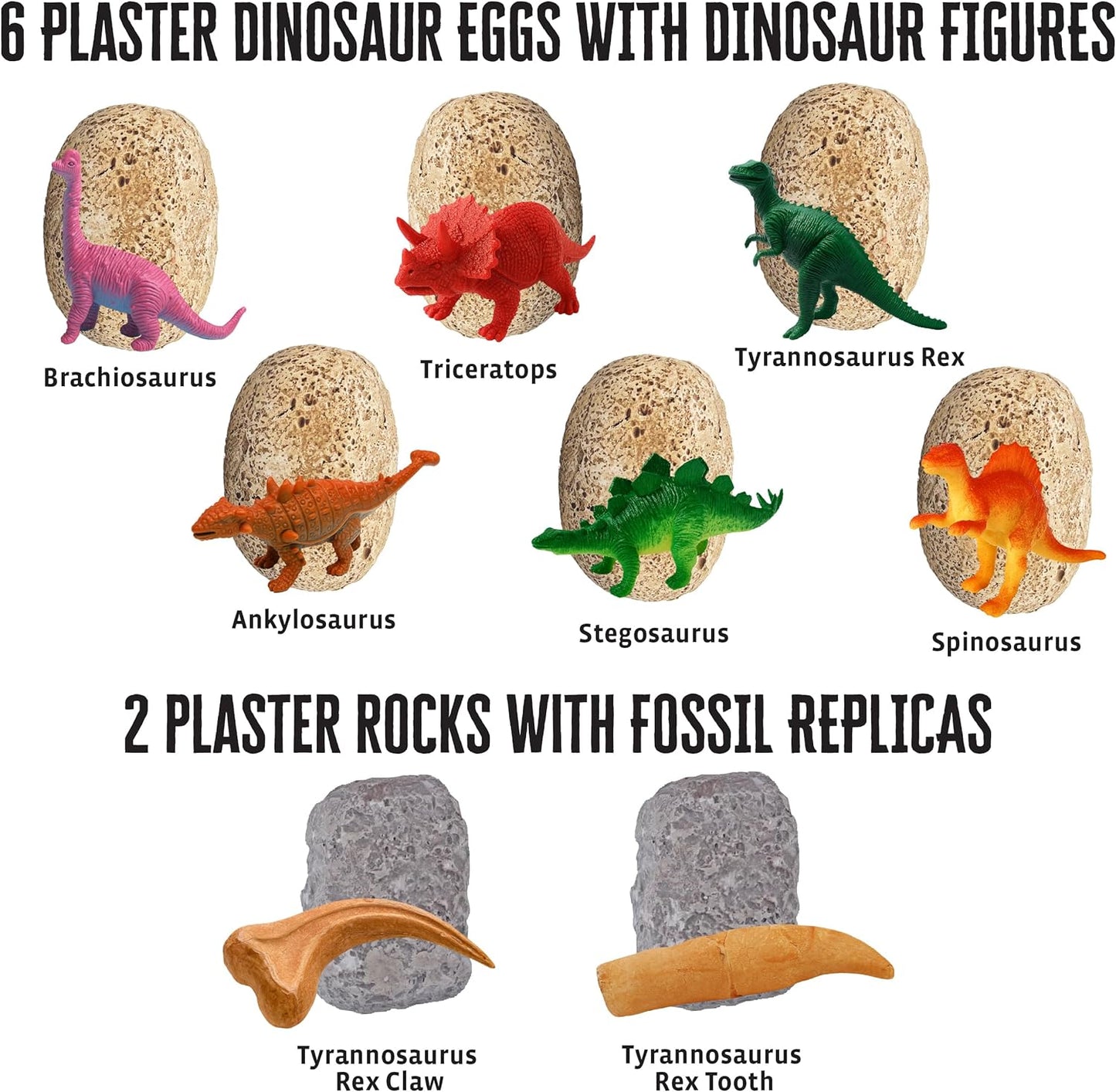 Thames & Kosmos I Dig It! Dinos - Dinosaur Eggs Excavations | 8 Dig-Out Kits, Unearth Dinosaur Figurines, a T. Rex Claw & Tooth Replica, Includes Tools & Guide, Great Birthday Gift for Kids Ages 5+
