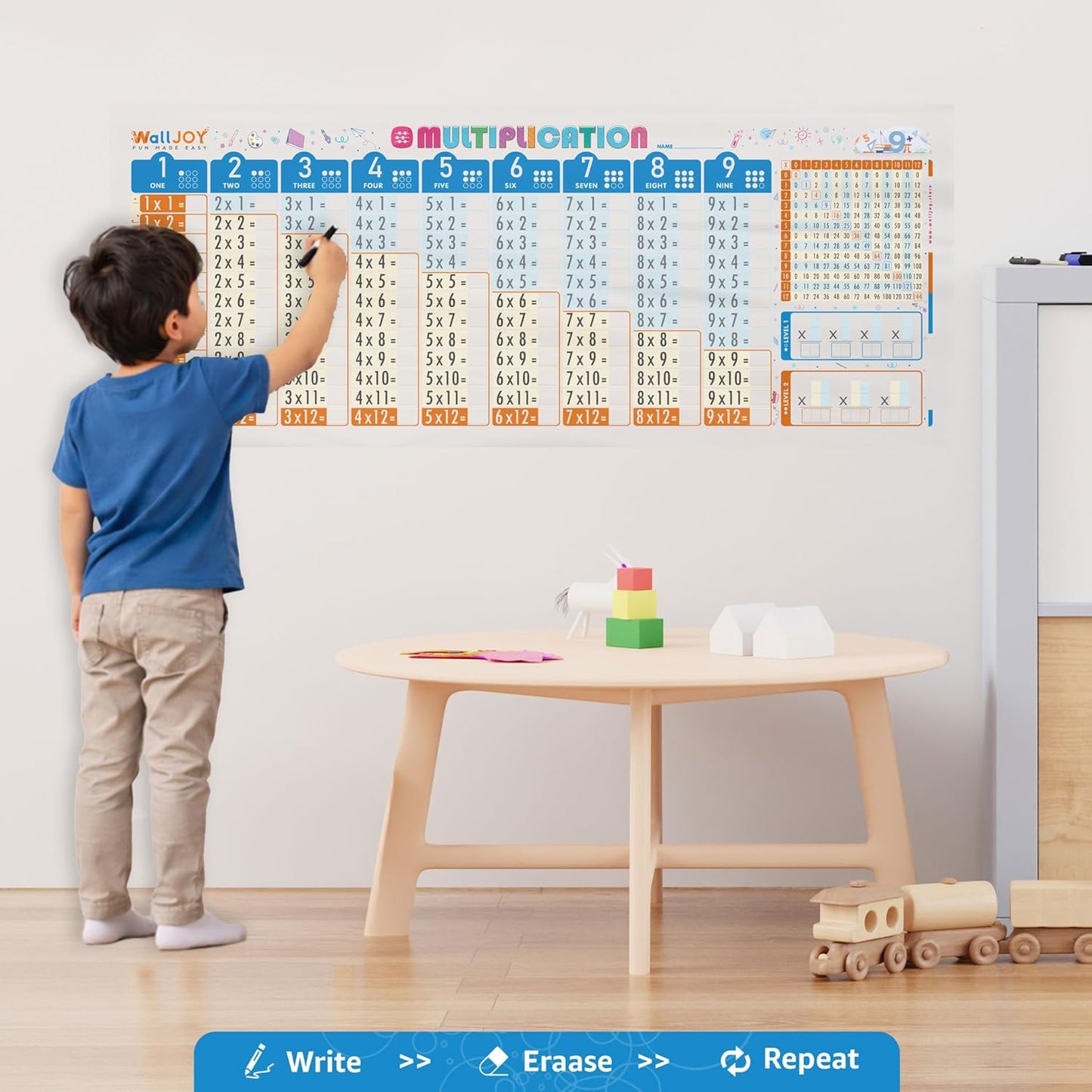 Large Dry Erase Multiplication Chart – 39.4x16” Clear Times Table Chart, Reusable Write & Wipe Multiplication Table Chart, Educational Dry Erase Color Multiplication for Kids, Sticks to Any Surface