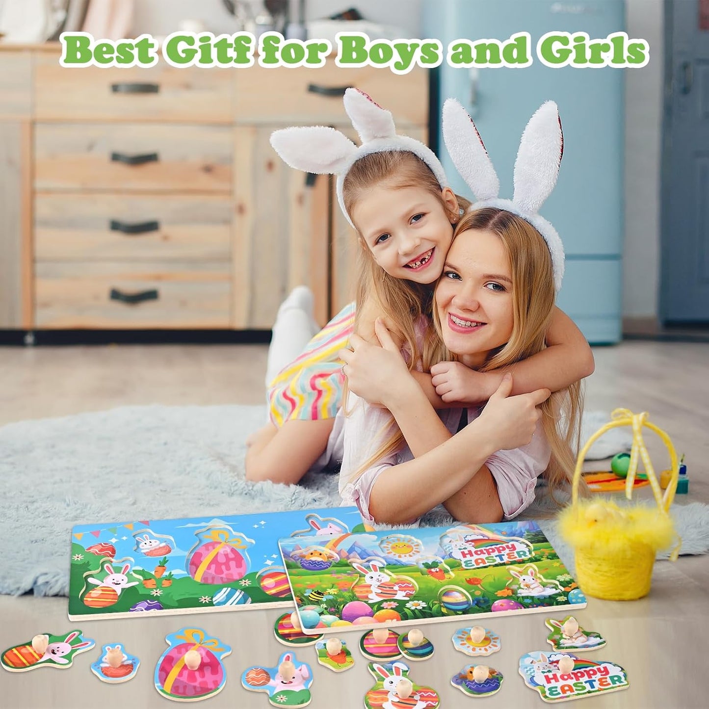 Wooden Peg Puzzles for Toddlers 1-3, 2 Pcs Montessori Puzzles, Animal & Sea Themes Puzzles, Great Preschool Educational Learning Gifts for Girls and Boys