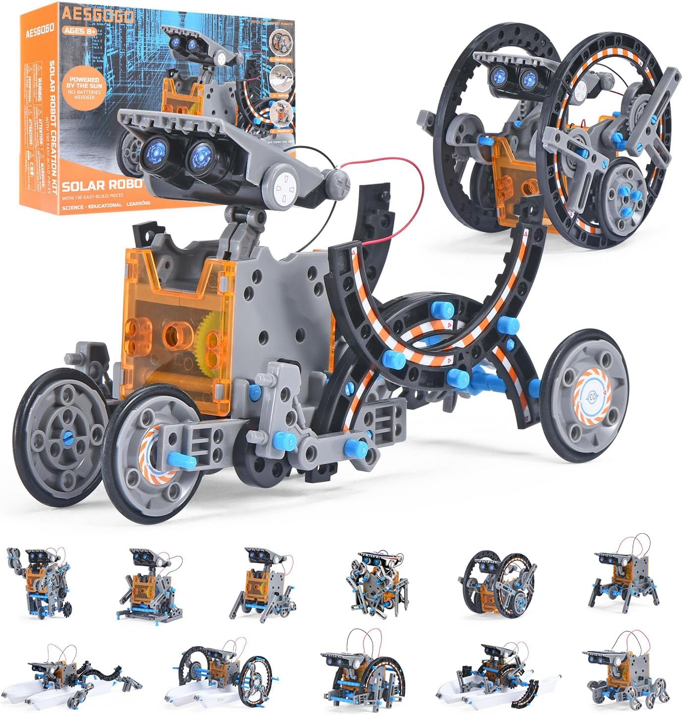 AESGOGO STEM Projects for Kids Ages 8-12, Solar Robot Science Building Kits, Birthday Gifts for 8 9 10 11 12-16 Year Old Boys Girls Teens, Robotics Powered by Sun or Battery(Not Include).